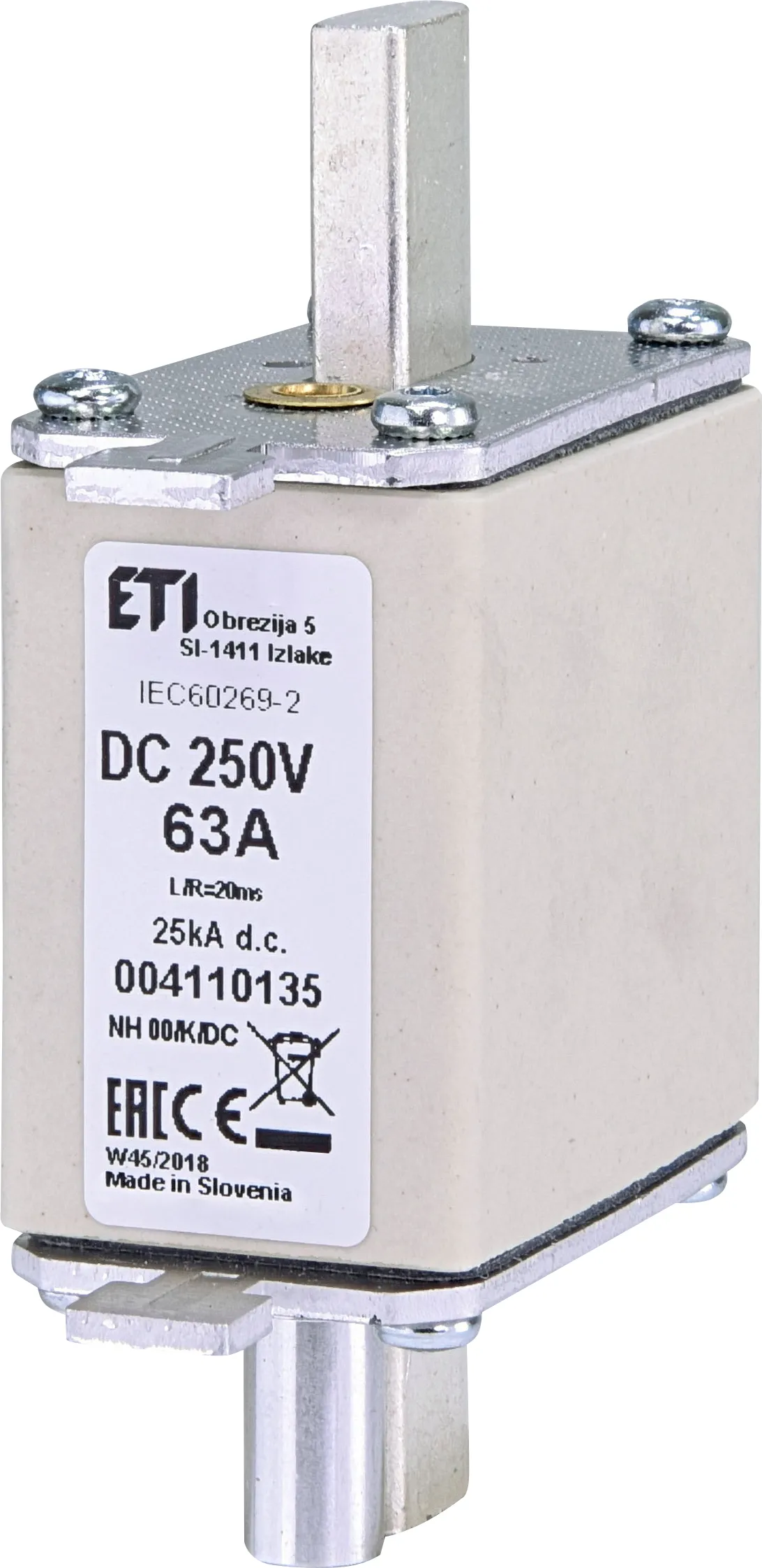 Rastalni uložak NH00/K 63A/250V DC 004110135